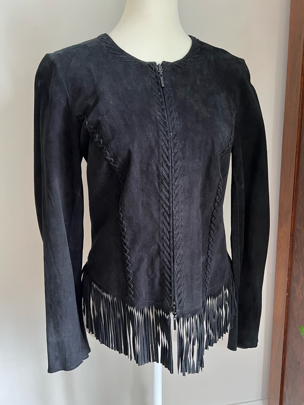 Vakka Black Suede Fringe Zip-Front Women's Jacket